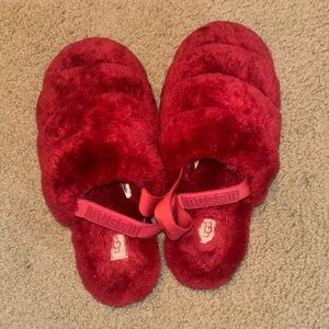 UGG Red Plush Slippers Cozy Slip-On Comfort